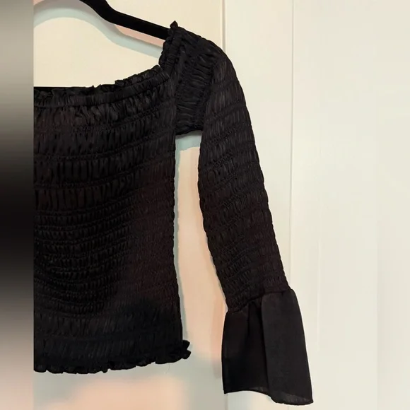 FRAME Smocked Off Shoulder Top in Black Size XS - Picture 12 of 16